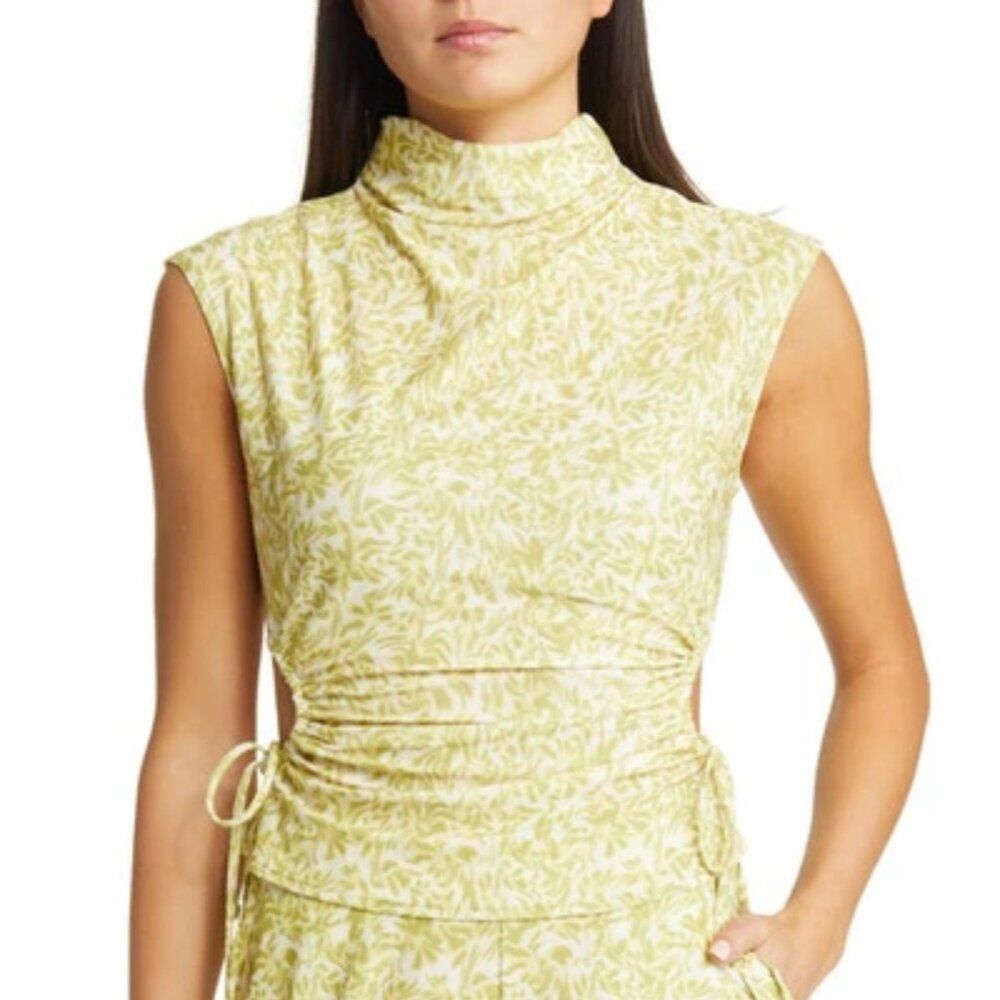 Open Edit Ruched Cutout Mock Neck Top Size XS